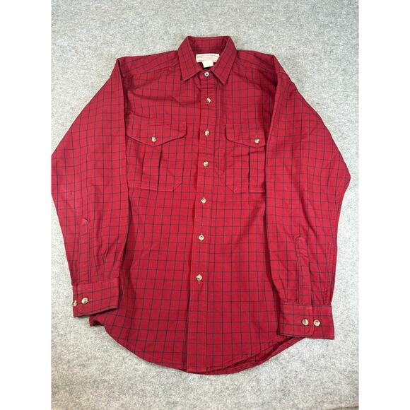 VINTAGE 90s Filson Button Up Shirt Mens Small Red Grid Check Work Western Retro - Picture 1 of 6